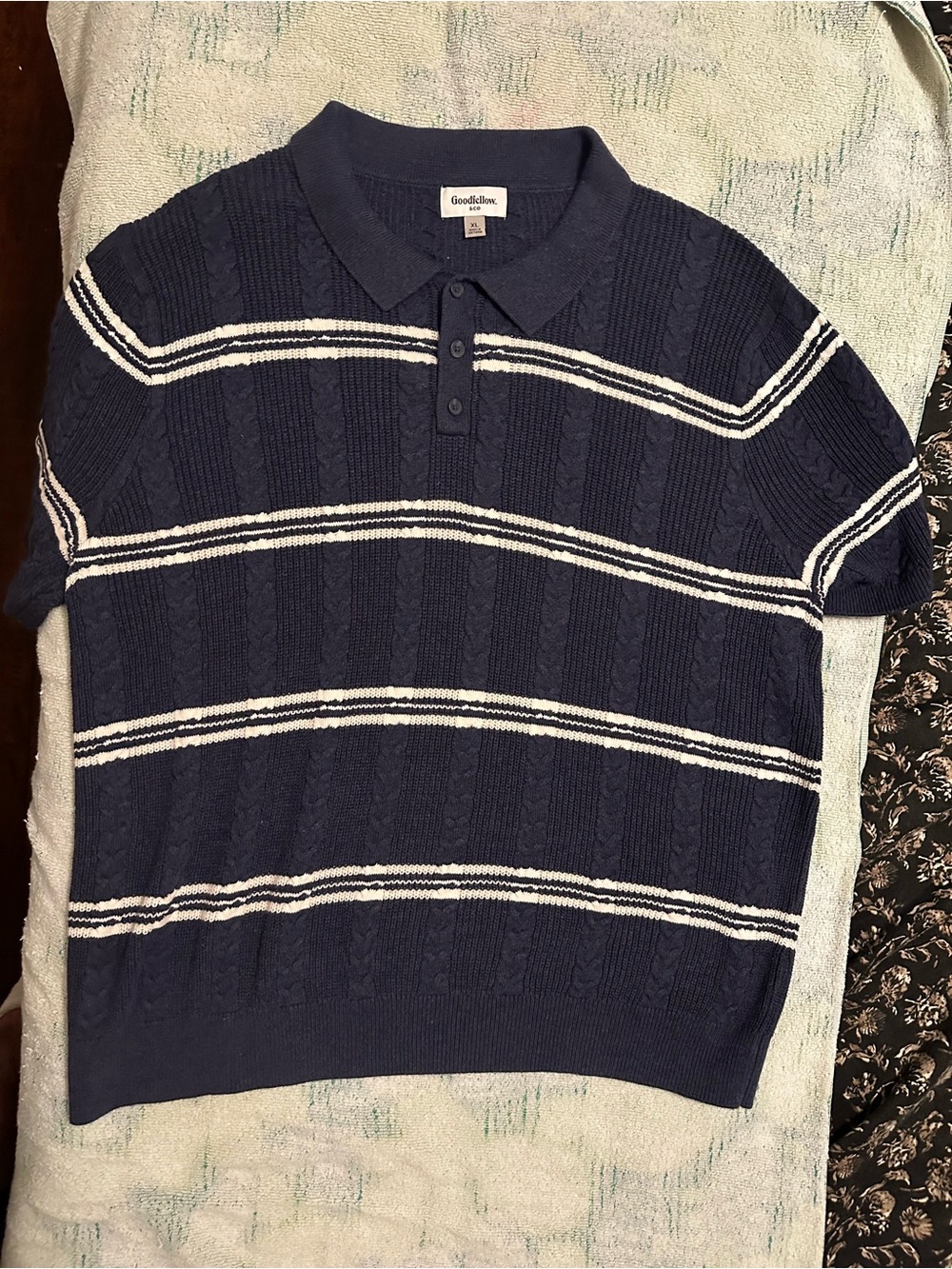 Goodfellow & Co Navy and White Cable-Knit Polo